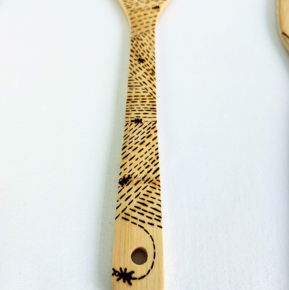 Hand Woodburned Bamboo Kitchen Spoons Set - Picture 3 of 4